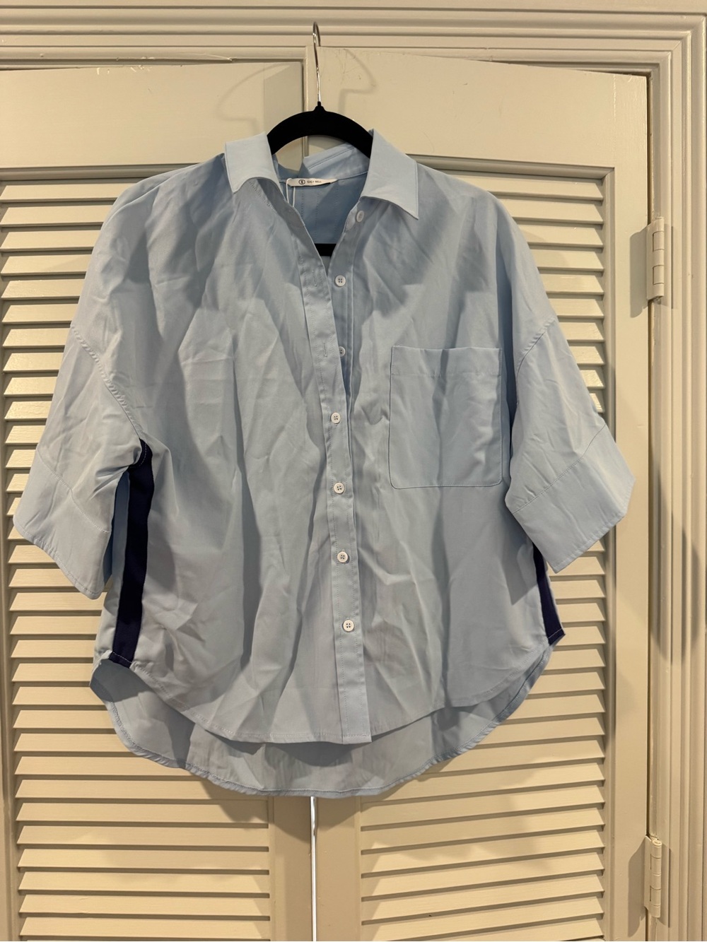 Oversized Light Blue Button-Down Shirt with Side Panel Detail